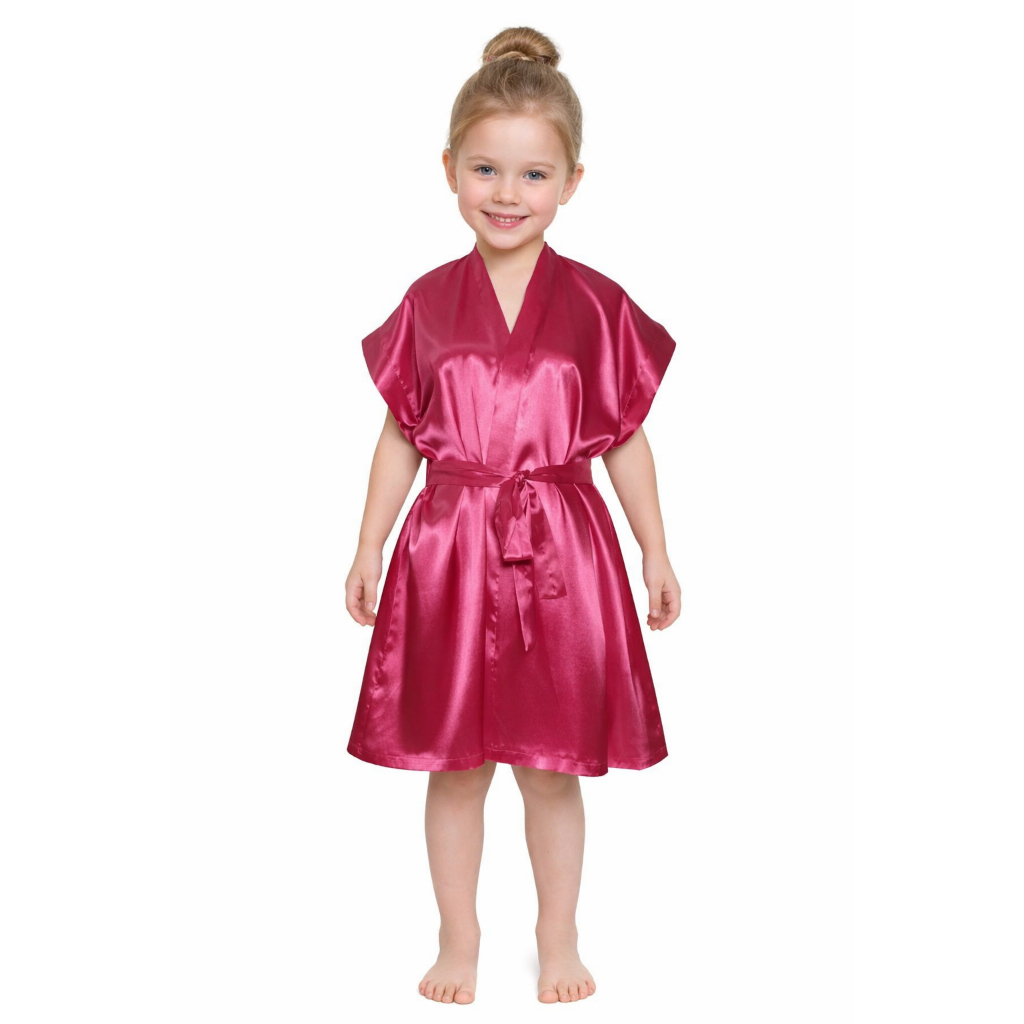 Robe de Cetim Pink infantil com Elastano  Menina | Roupão Infantil festa pijama aniversário daminha