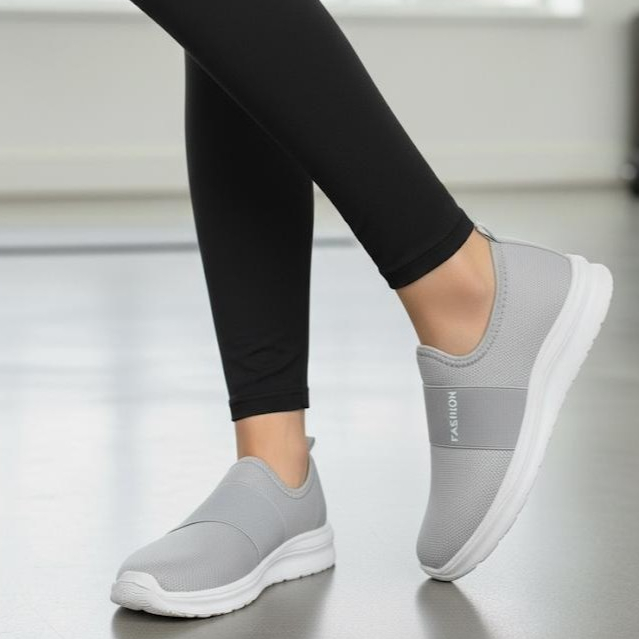 Tênis Fashion Feminino Calce fácil Confortável Flexível Trabalho Versátil Estiloso Cinza
