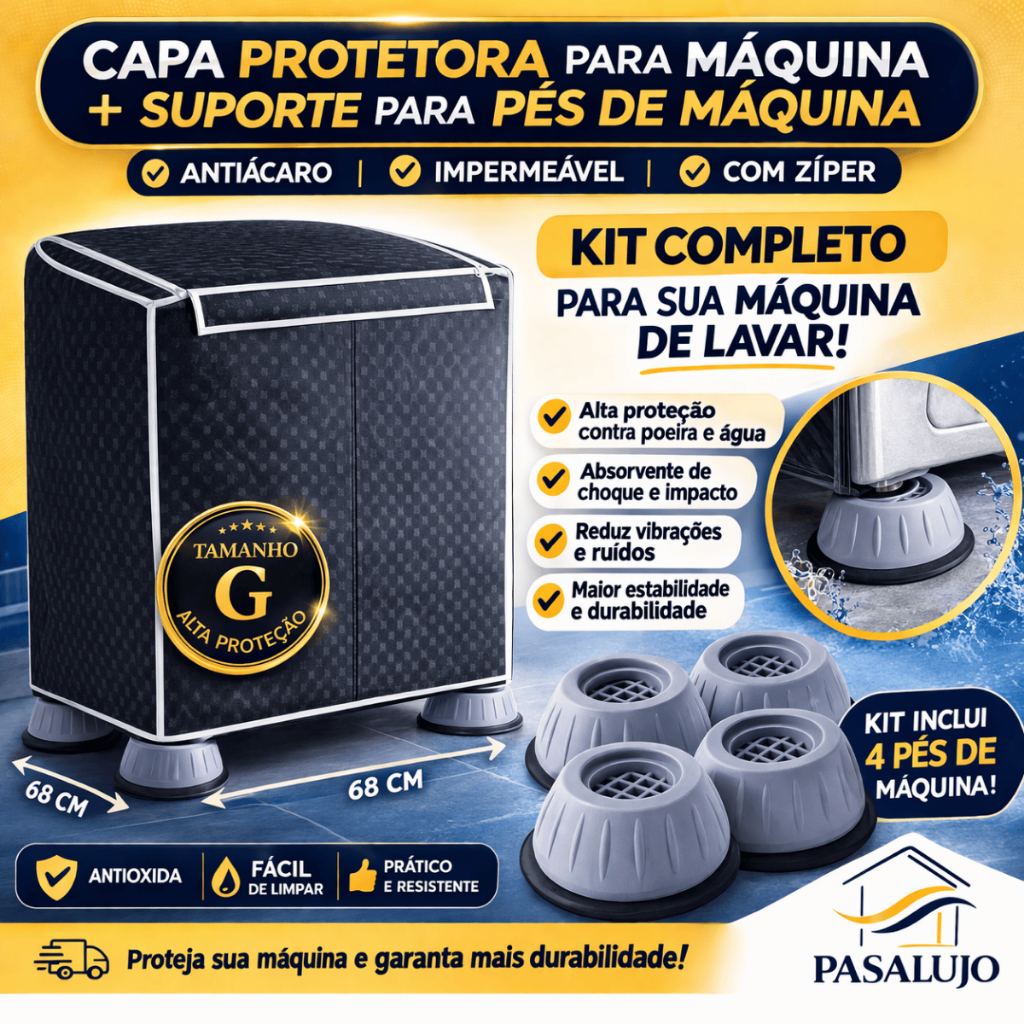 Kit Capa e Suporte Antivibração para Máquina de Lavar Impermeável  Com Zíper Cinza Preta G Electrolux Brastemp Consul to