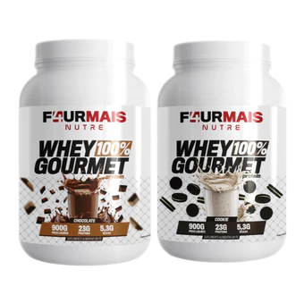 Kit 2 Whey Protein 100% Gourmet 900g F4URMAIS – 23g Proteína + 5,3g BCAA – Alta Performance