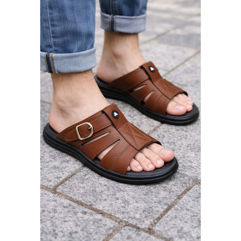 Sandália Masculina Ortopedica Chinela Anatomica Esporão Antistress de Couro Ecologico Confortavel