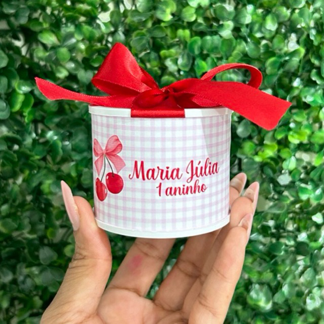 Kit tubolatas personalizadas cerejinha • Lembrancinha maternidade | batizado | aniversário | chá de bb • 5x6