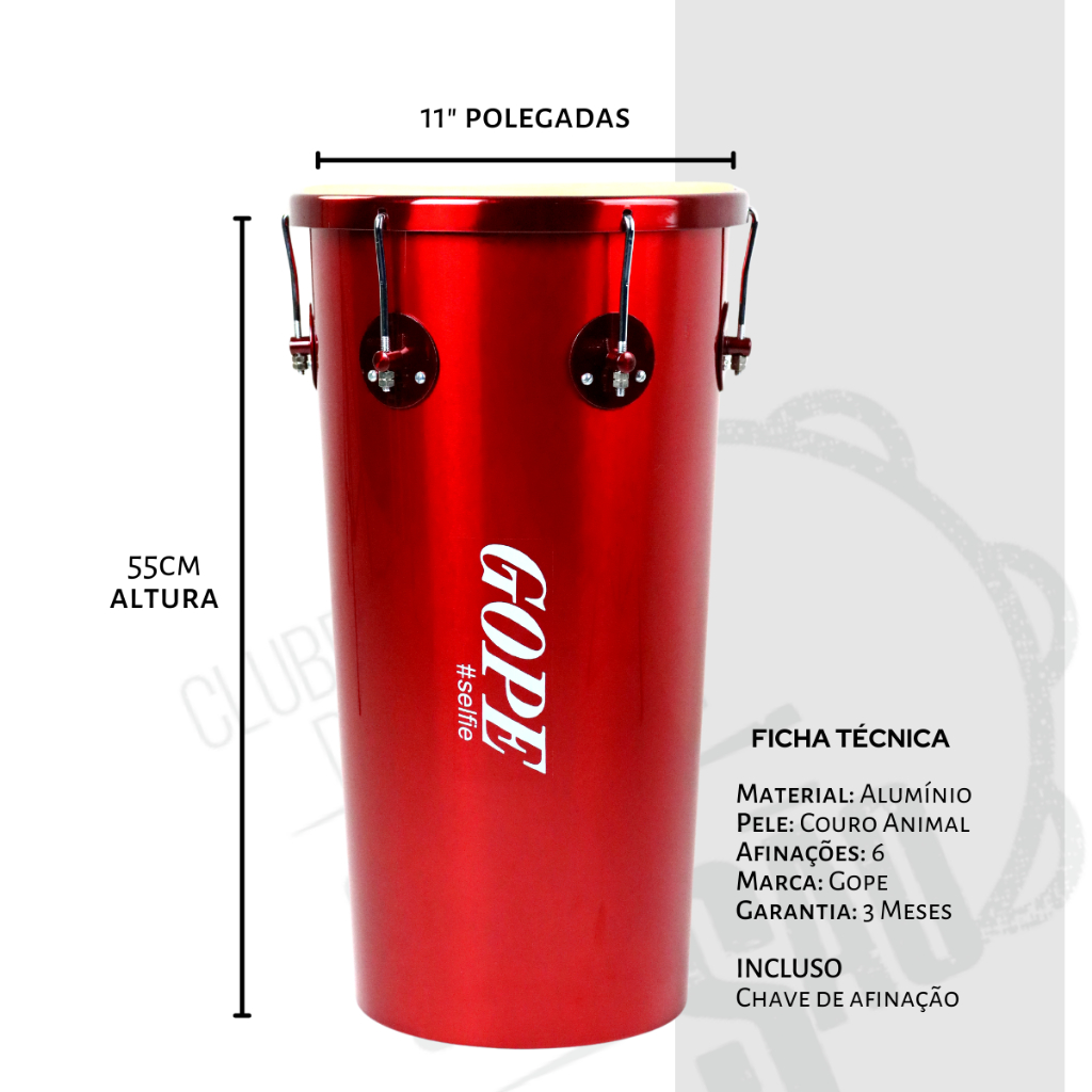Tantan Rebolo Gope Original 11" x 55cm Alumínio Cônico Selfie Cereja Pele Couro Animal Samba Pagode