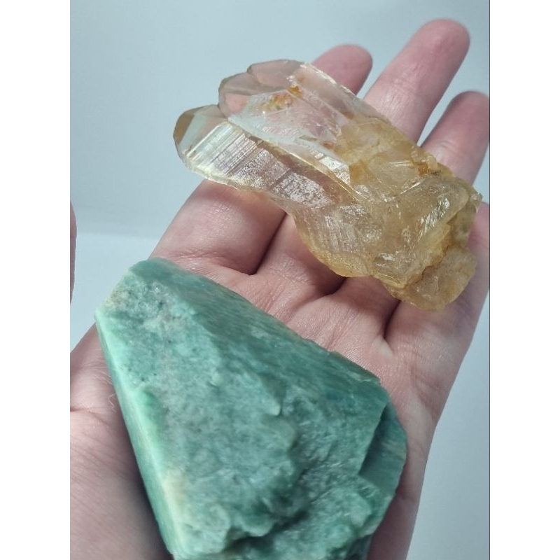 Pedra natural bruta  - kit Amazonita e ponta cristal (amplificador de energia, prosperidade, acalma a mente)