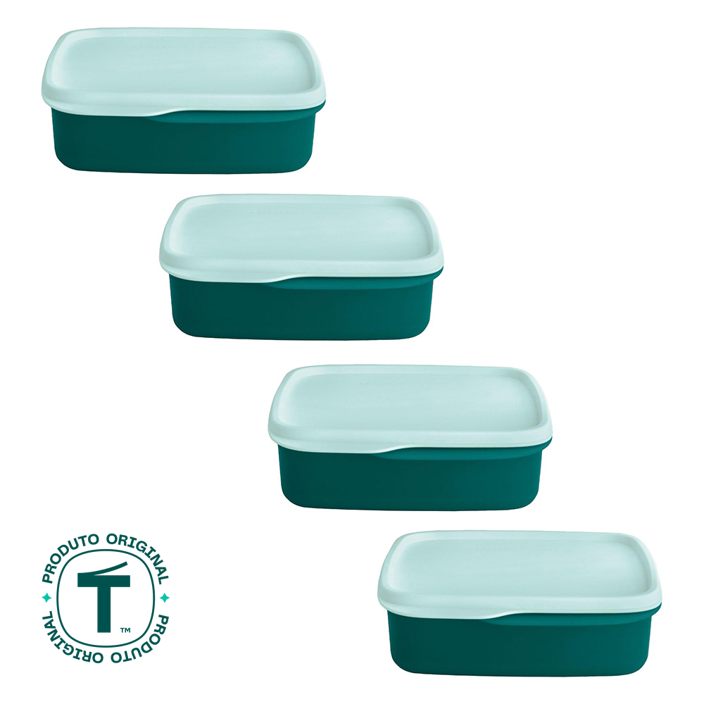 Kit com 4 Potes Herméticos Tupperware Basic Line com Divisória 550ml