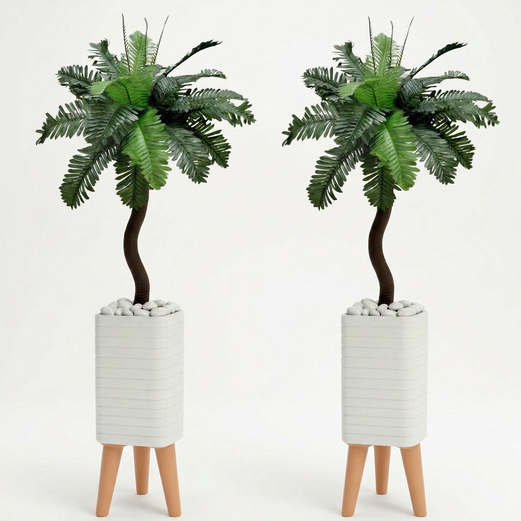 Kit Decorativo Sala 2 Planta Artificial Com 2 Vasos Cachepot Design Moderno Decoração De Sala Casa Nova
