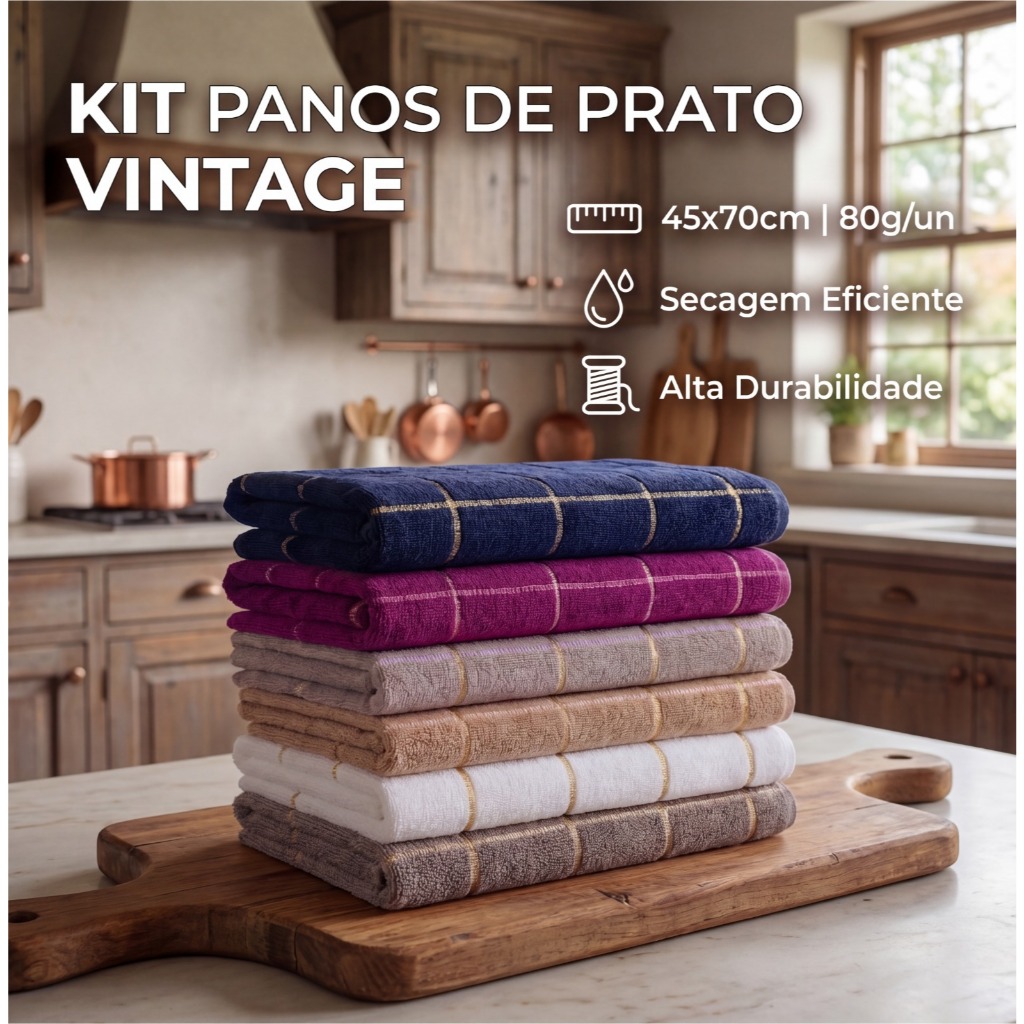 Kit 5 Toalha Cozinha Copa Pano Listrado xadrez 100% Algodão