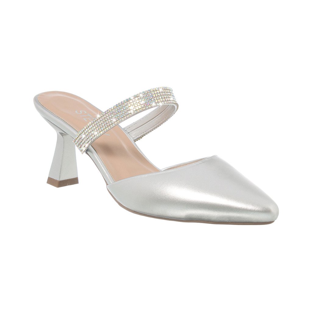 Scarpin Feminino Mule Salto Taça Baixo Bico Fino Com Brilho Strass Confortável Luxo · foto 2