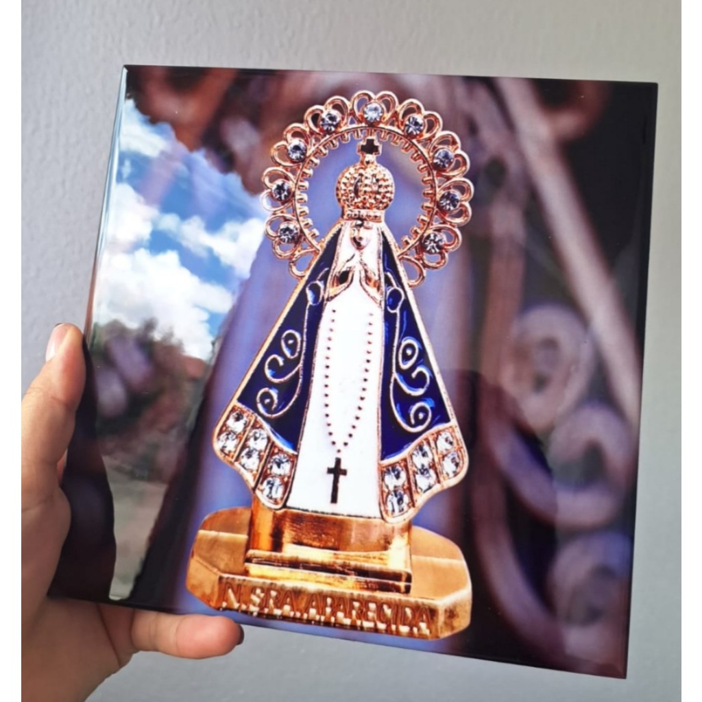 Azulejo Decorativo Nossa Senhora Aparecida 20x20cm | Arte Religiosa Católica | Presente de Fé