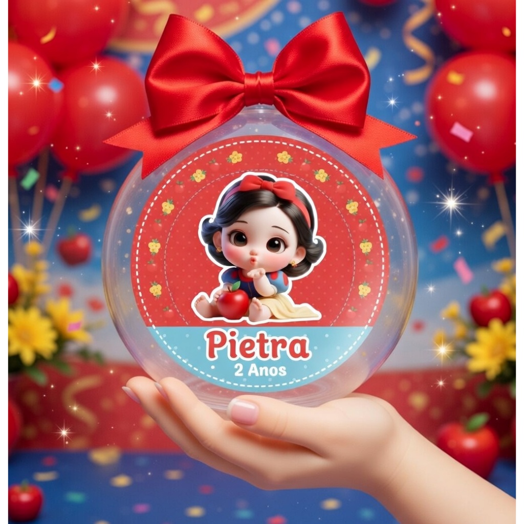 12 Apliques redondos Personalizados Para Esfera Acrílica 6,5cmTema Branca De Neve | Lembrancinha-Envio rápido