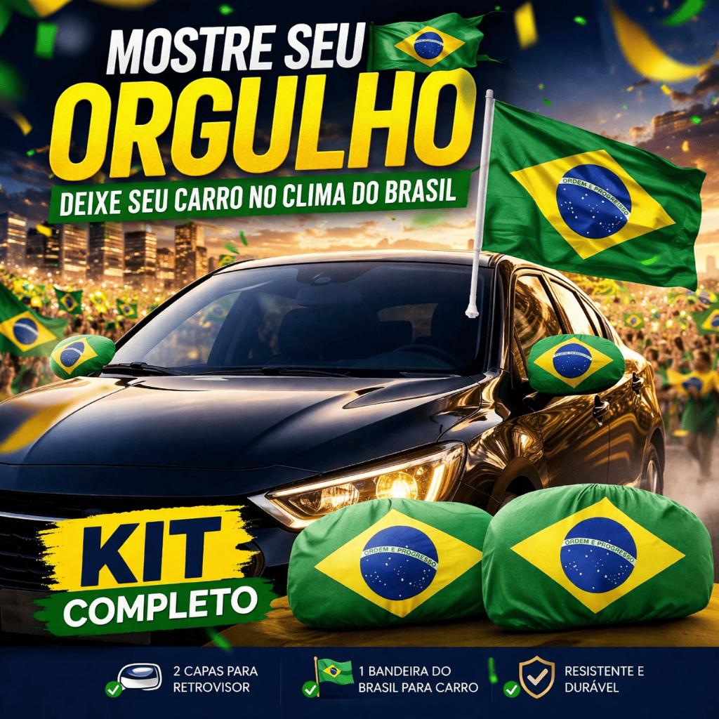 Kit Capa Retrovisor Brasil + Bandeira Brasil Carro Torcida Acessório Automotivo