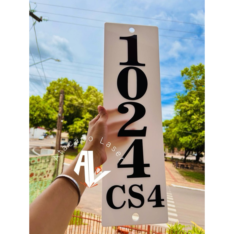 PLACA Residencial NÚMERO CASA branco e preto 50X15cm