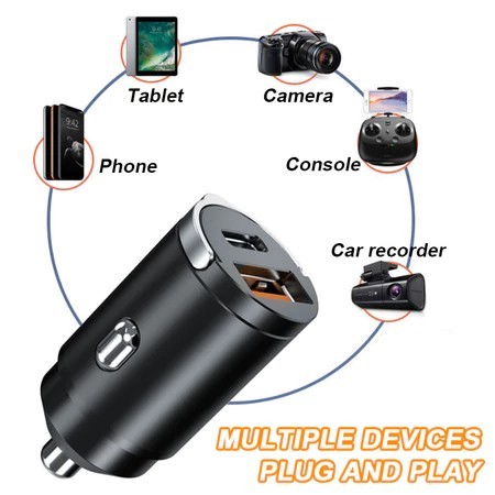 Mini 100W QC Puxar Anel De Carregamento Rápido Carregador Carro USB Type-C Adaptador Telefone Do Para