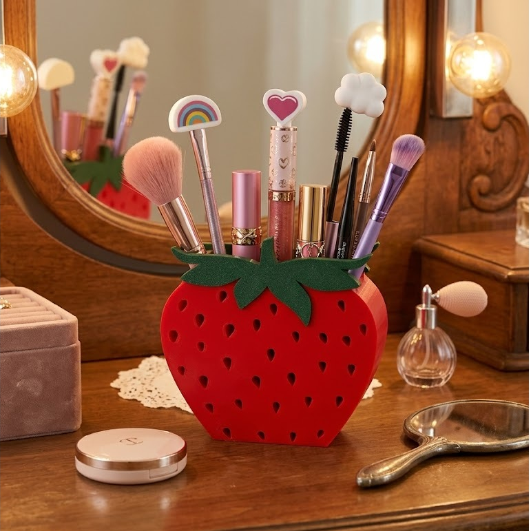 Organizador de Mesa Morango Fofo Escritório Estudos Maquiagem Suporte Decorativo Luxo Aes…