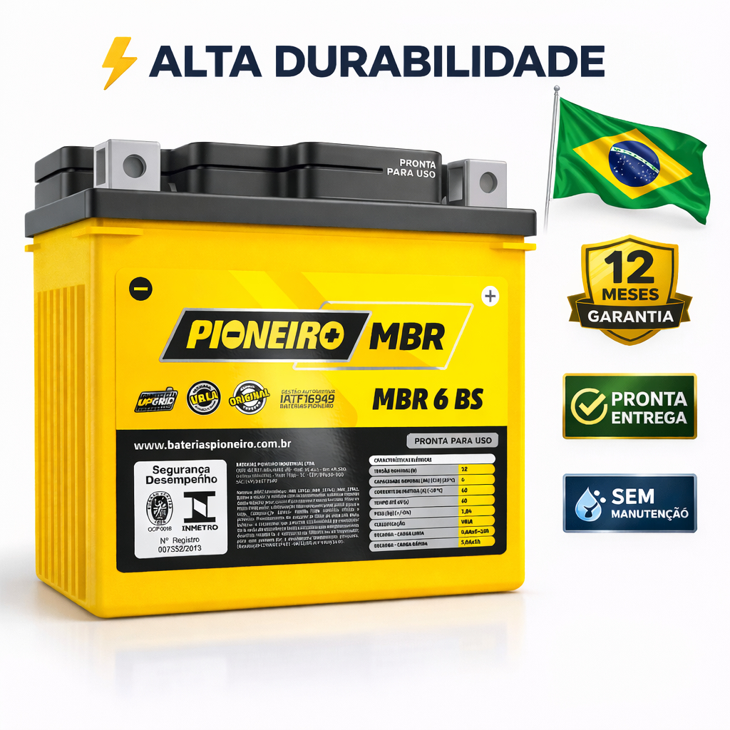 Bateria Moto Agm/vrla Pioneiro Mbr 6 Bs 12v 6ah