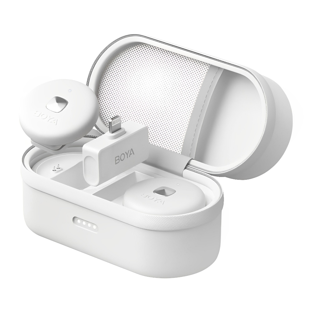 Sistema Microfone Sem Fio Boya Omic-D Lapela p/Ios Apple Iphone Branco