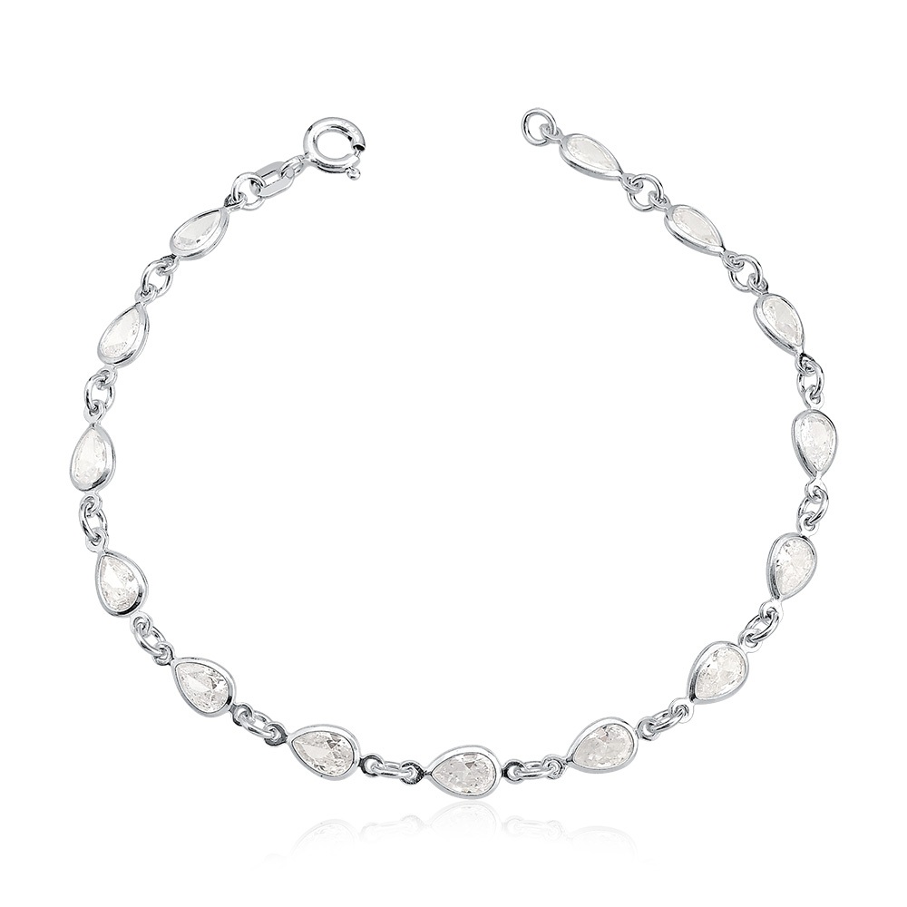 Pulseira feminina com zircônias - Formato de gotas prata 925