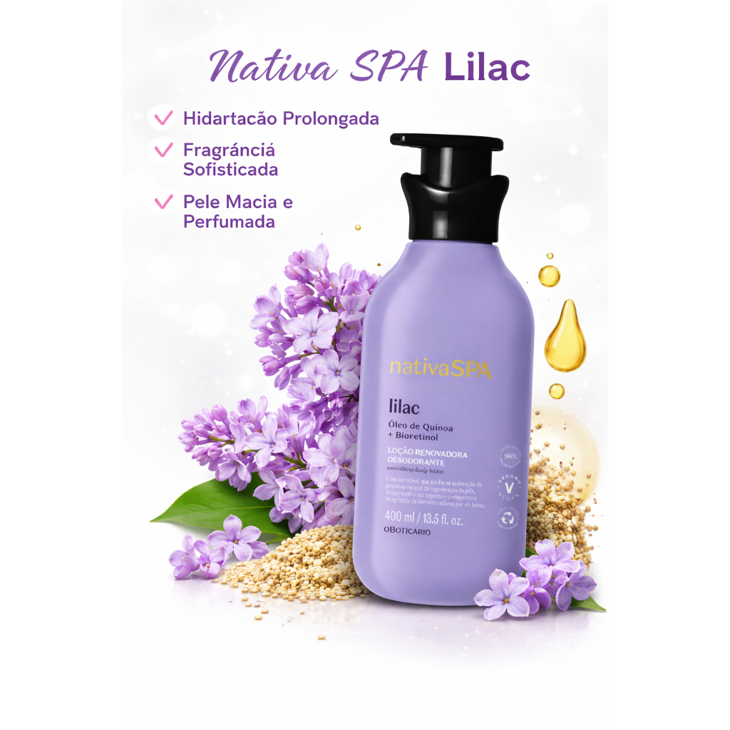 Hidratante Nativa Spa Lilac Hidratante 400ml Óleo de Quinoa Pele Macia