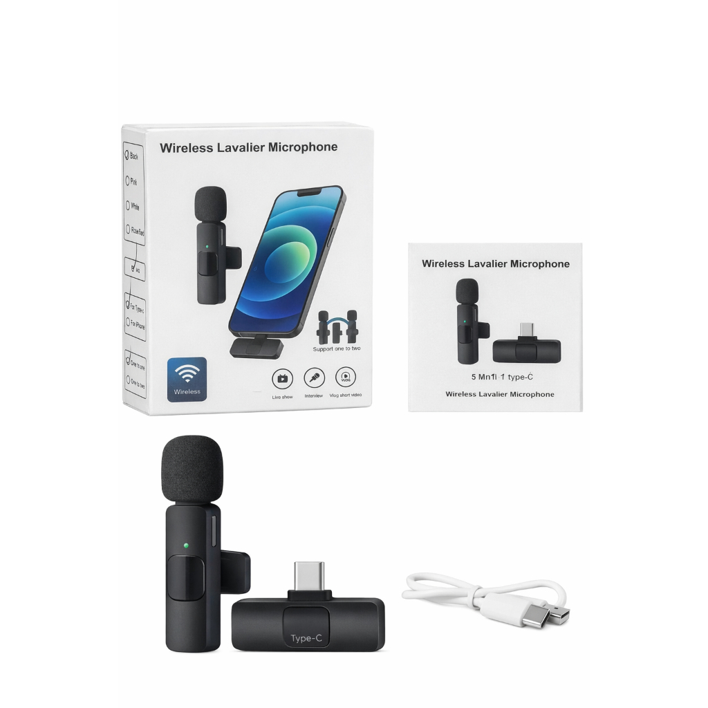 Microfone de Lapela Sem Fio K60 Tipo-C Android – Plug & Play com Redução de Ruído