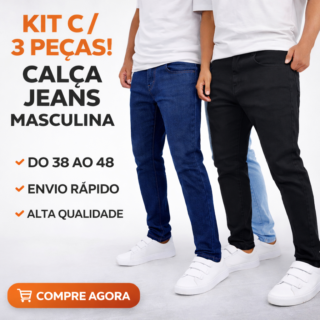 Super Promo 3 Jeans Masculino Slim Confortável Lavagem Atual Tendência Masculina Lycra Elastano