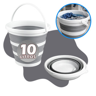 Balde Dobrável Retrátil Silicone Limpeza Sanfonado com Alça 10L Flexível Multiuso