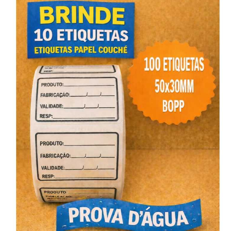 100 ETIQUETAS PARA ALIMENTOS PRODUTO DATA VALIDADE ANVISA 50X30mm BOPP + BRINDE DE 10 ETIQUETAS PAPEL COUCHÊ