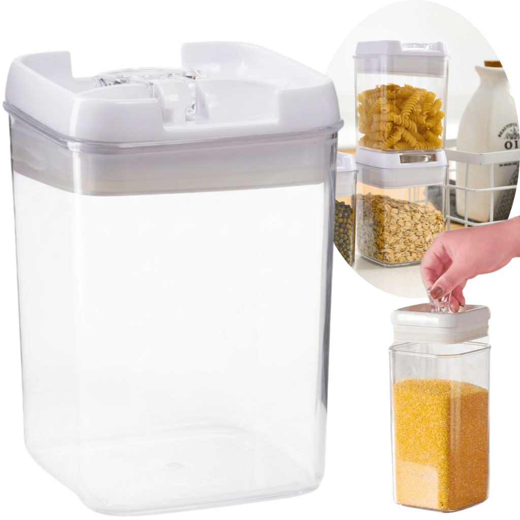 Pote Hermético 1000ml Transparente com Trava para Grãos Cereais Biscoitos Armazenar Despensa