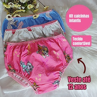 Kit 5 10 20 Calcinhas Infantis Algodão Lisa e Estampada Confortável em Oferta na Shopee