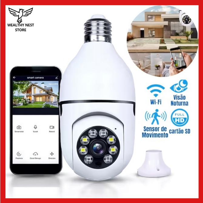 Kit Câmera de Segurança WiFi 360° Sem Fio Full HD Visão Noturna Áudio Bidirecional App Yoosee Monitoramento Residencial