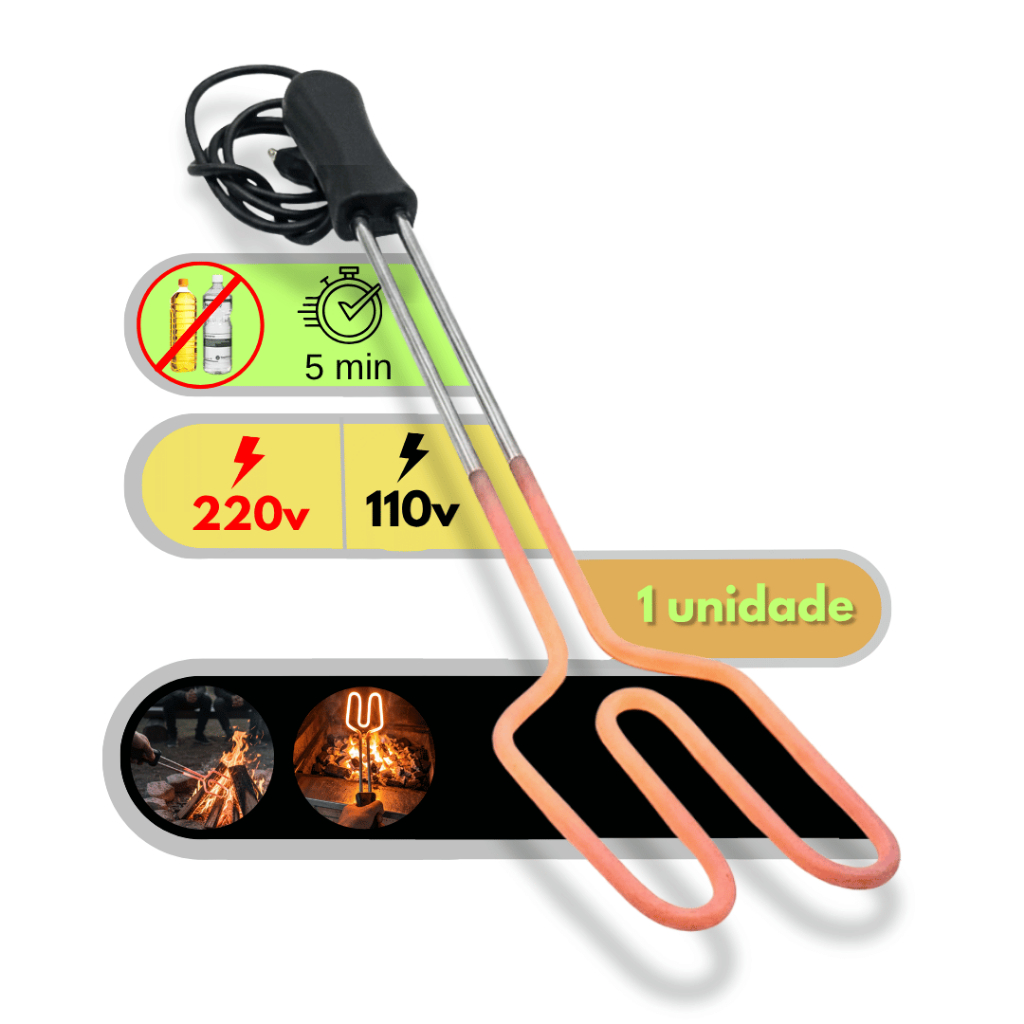 Acendedor Elétrico Inox De Carvão Lenha 110v 220v Para Churrasco Churrasqueira Forno Acende Rapido