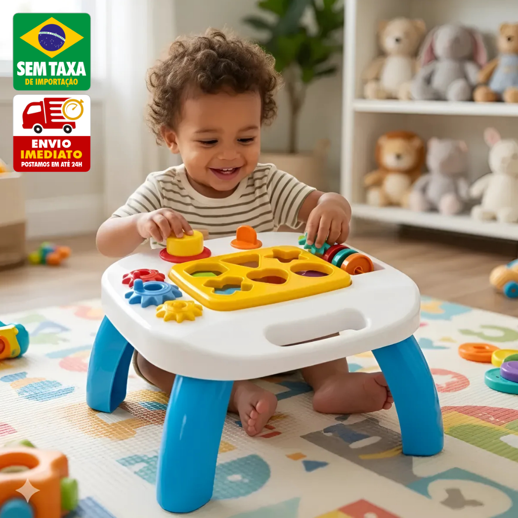 Mesa Didática Infantil Educativa Bebê Com Encaixe Formas Geométricas Buzina +12 Meses