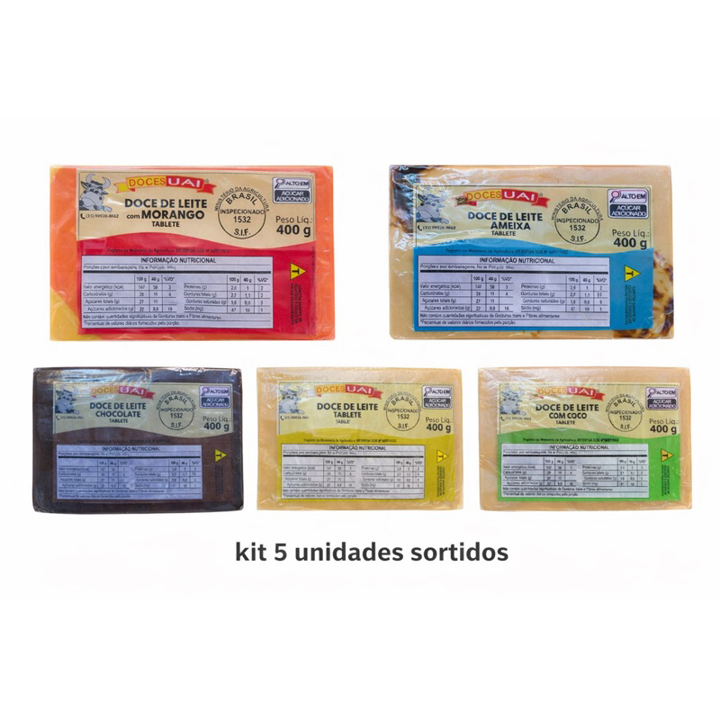 kit 5 unidades Doce de leite Barra uai 400g cada