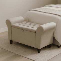 Baú Recamier Divã Paris Organizador Puff Banco Capitonê 90 cm Cama Solteiro Tecido Suede Linho Estrutura Madeira - AV