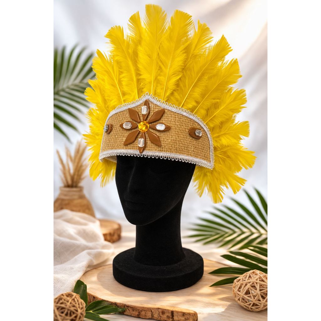 Penacho Cocar com Amarelo Oxóssi Caboclo - Umbanda Candomblé
