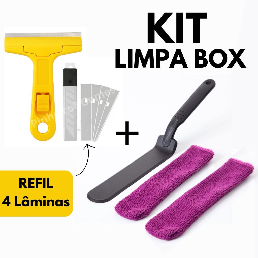 KIT Limpeza de Vãos Ákora Limpa Box + Raspador Com 4 Laminas Limpa Box Vidro Tintas Piso Azulejo