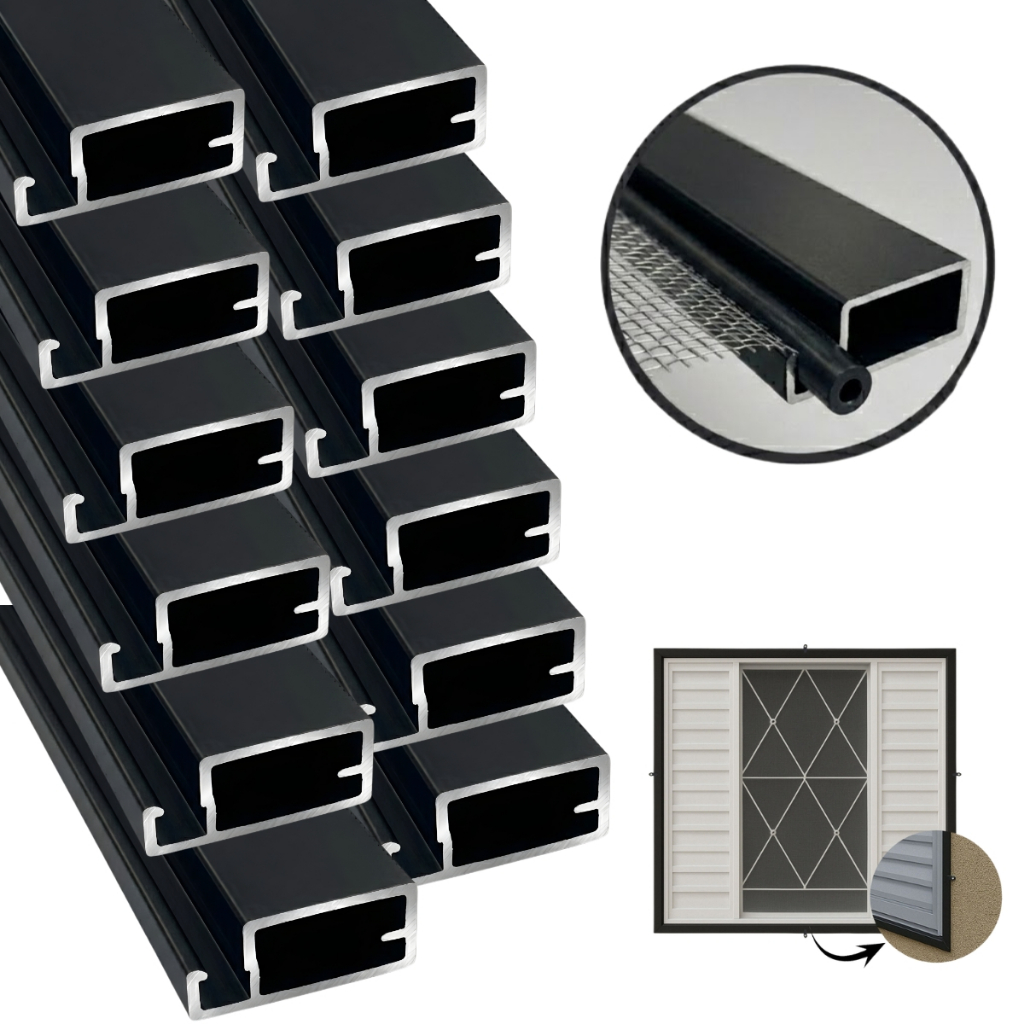 Kit 12 Perfis Alumínio Tela Mosquiteiro 1,00m Preto Janela Anti Insetos Barras Avulsas