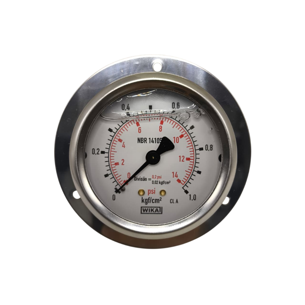Manômetro Diam.63mm Escala 0-1 Kgf/cm2 X 14 Psi Horizontal Com Flange Dianteira
