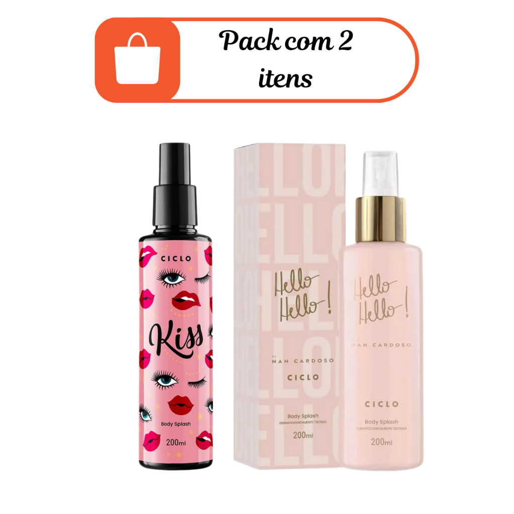 Kit Body Splash Kiss + Hello Hello Ciclo Cosméticos Original 200ml Perfume Feminino Doce e Suave