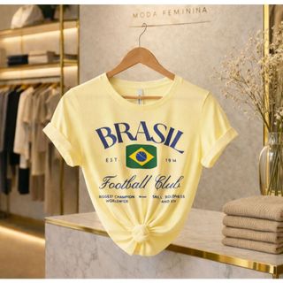 Camiseta Feminina Brasil Bandeira 🇧🇷 Estilo Casual Moda Verão T-Shirt Básica Confortável