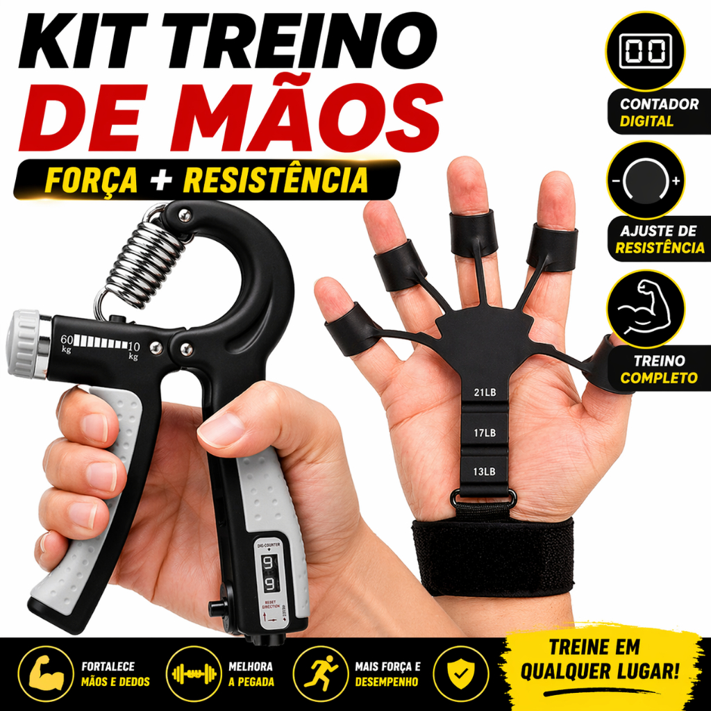 Hand Grip de Dedo + Flexor de Punho Dedos Ajustável Fisioterapia Exercício para Mãos