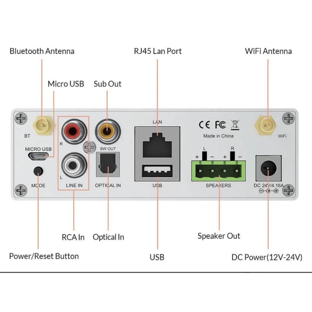 Amplificador De Som Bluetooth Wi-fi Hi-fi Stream Arylic A50+ Preto 50 W 127/220v