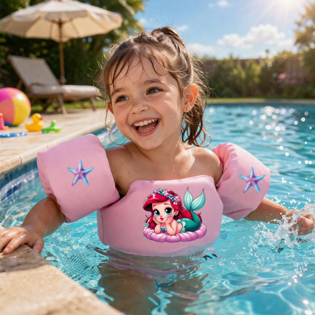 Boia Infantil Colete Salva Vidas Para Crianças Sereia Piscina Praia Não Fura