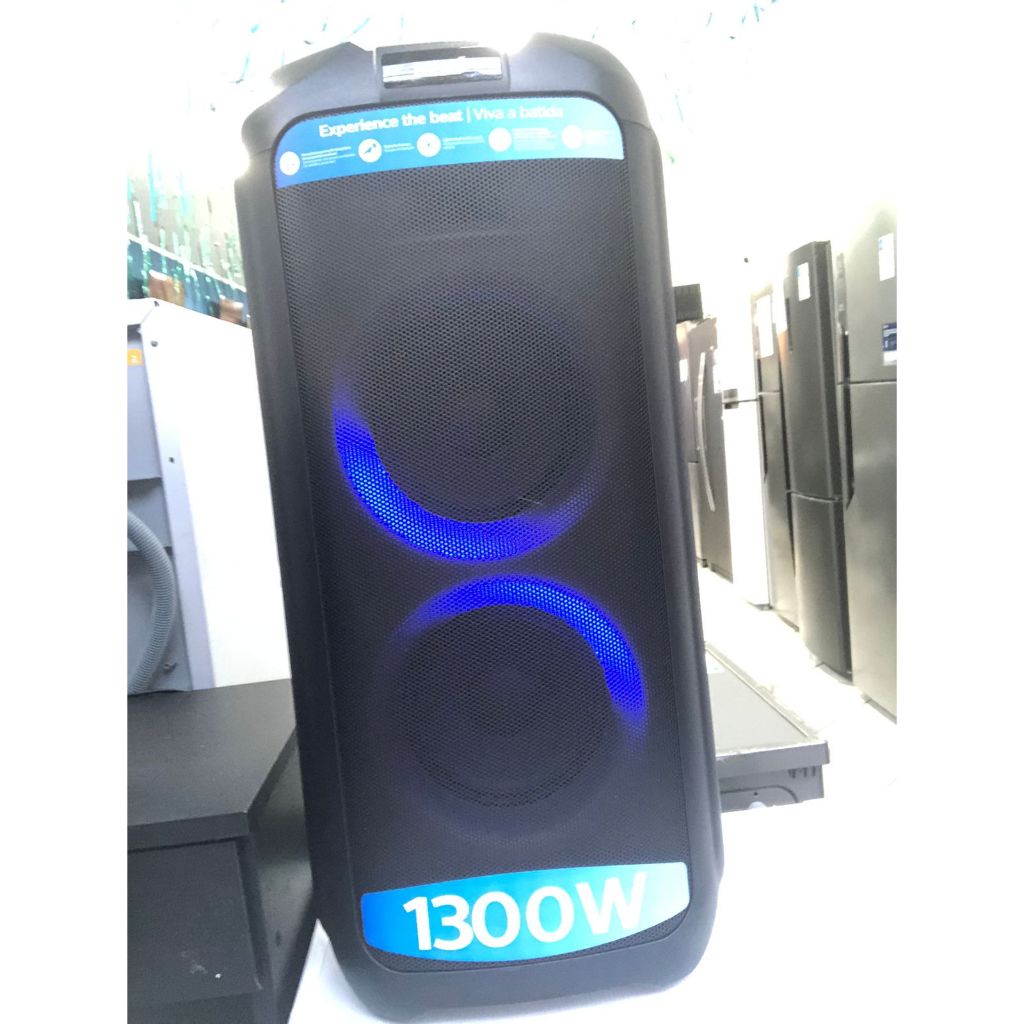 Caixa De Som Philips 1300 W RMS GRANDE Bluetooth Potente Portátil karaoke Entrada Para Microfone Usb Leds X-Neon
