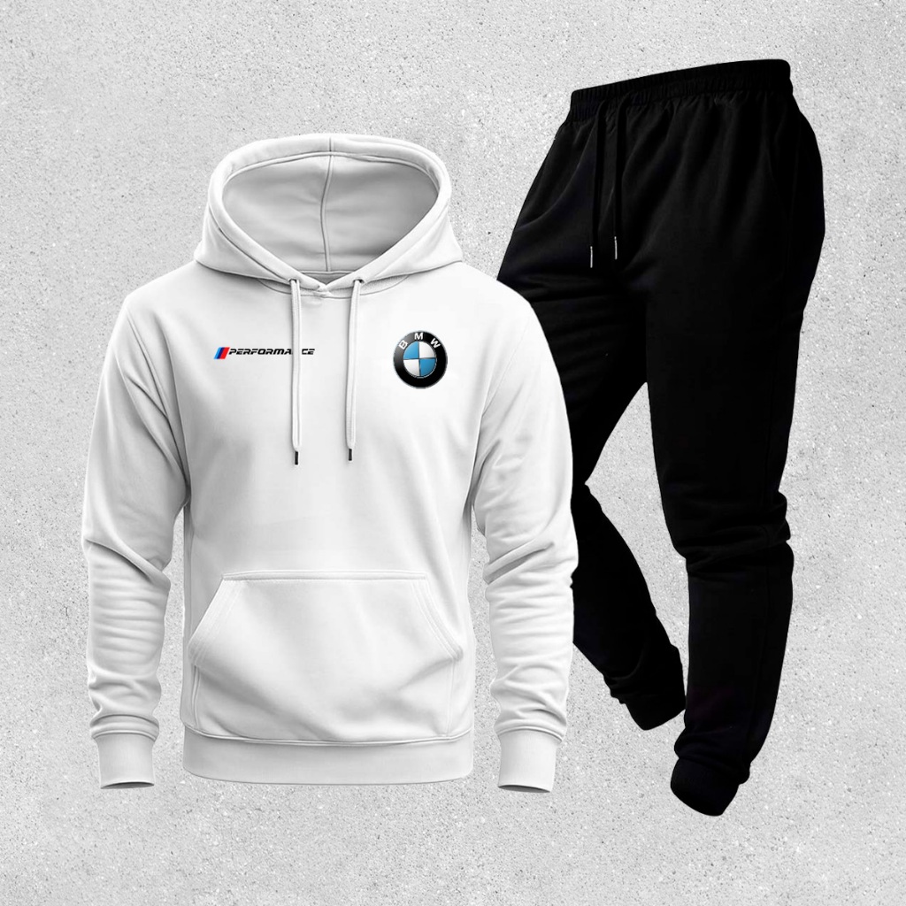 Conjunto Moletom Com Capuz E Calça Jogger BMW Performance Masculino Esportivo Premium Casual
