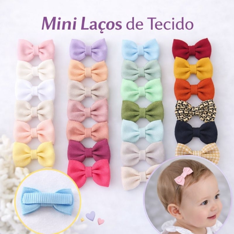 Kit laços de tecido bebês RN (para colar) com 3cm - Não acompanha a cola gurlie glue maternidade, enxoval, tiarinha