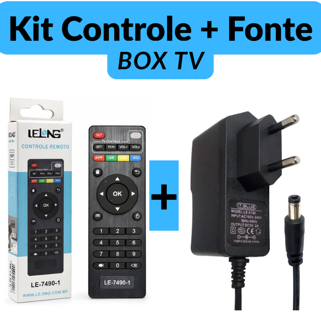 Kit Controle Remoto Universal e Fonte Bivolt Smart Box TV