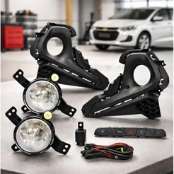 Kit Farol Auxiliar Milha Chevrolet Onix 20 a 25 Com Moldura Neblina Serração Farol Farolete Baixo Alto Noite Estrada
