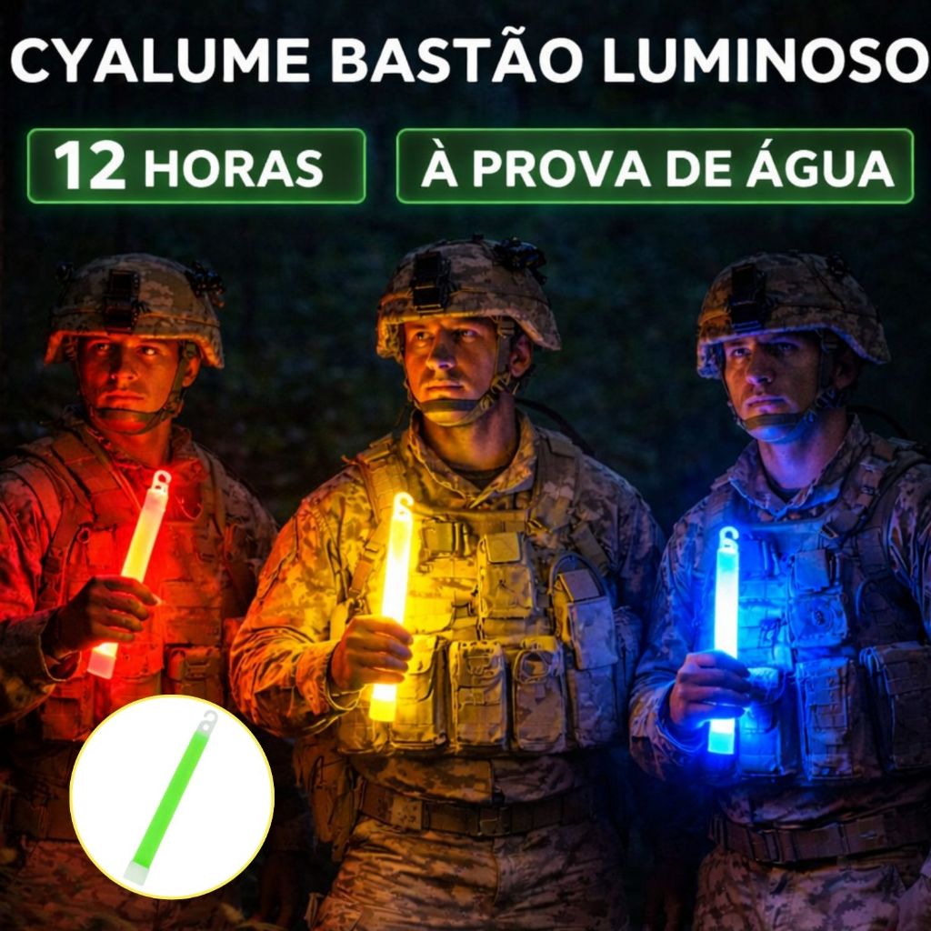 CYALUME Bastão Luminoso À PROVA D´AGUA Duração 8h/12h Luz Química Glow Stick Emergência Camping Tático Sinalização