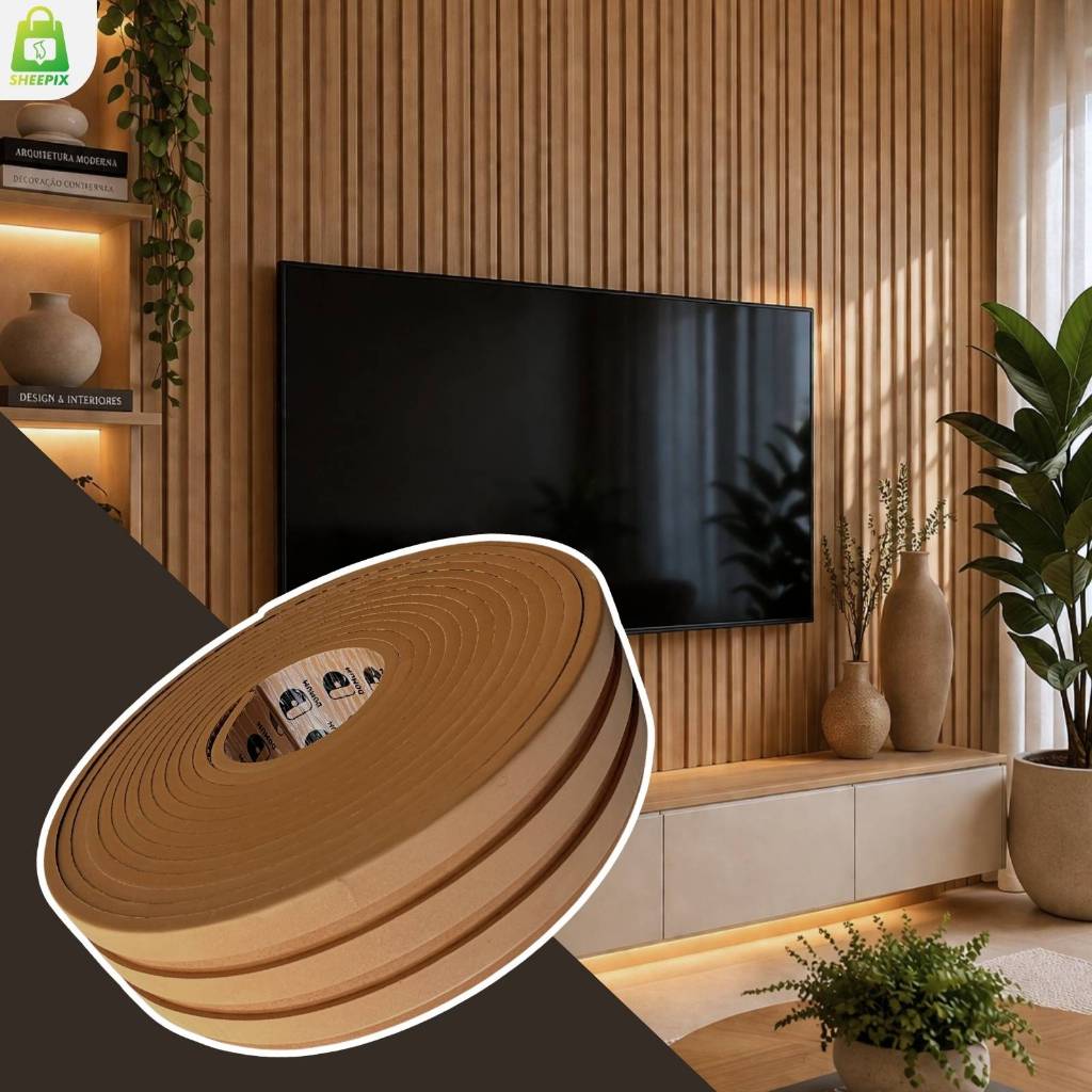 Painel Ripado de Eva Autocolante Rolo 10M x 10 cm Estilo Madeira Domum Flexível Resistente