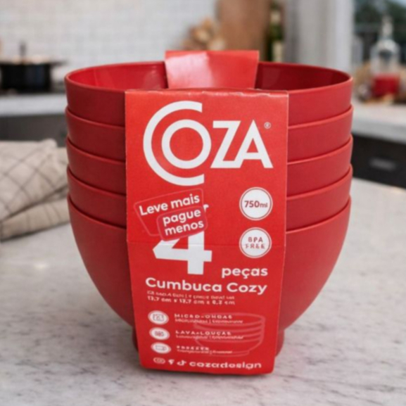 Kit 4 Cumbucas Coza Cozy 750ml – Tigelas BPA Free – Micro-ondas e Lava-louças – Leve 4 Pague 3
